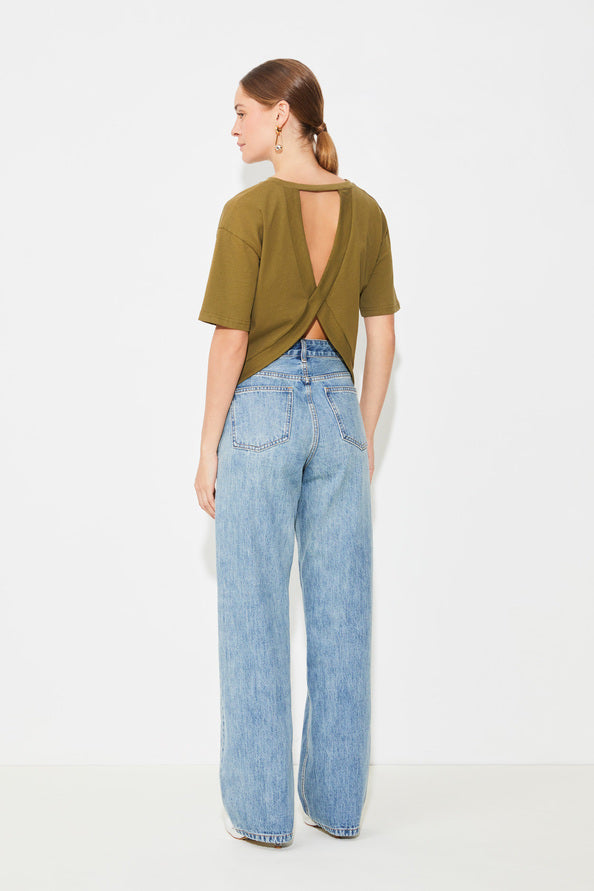 Khaki Open-Back T-Shirt