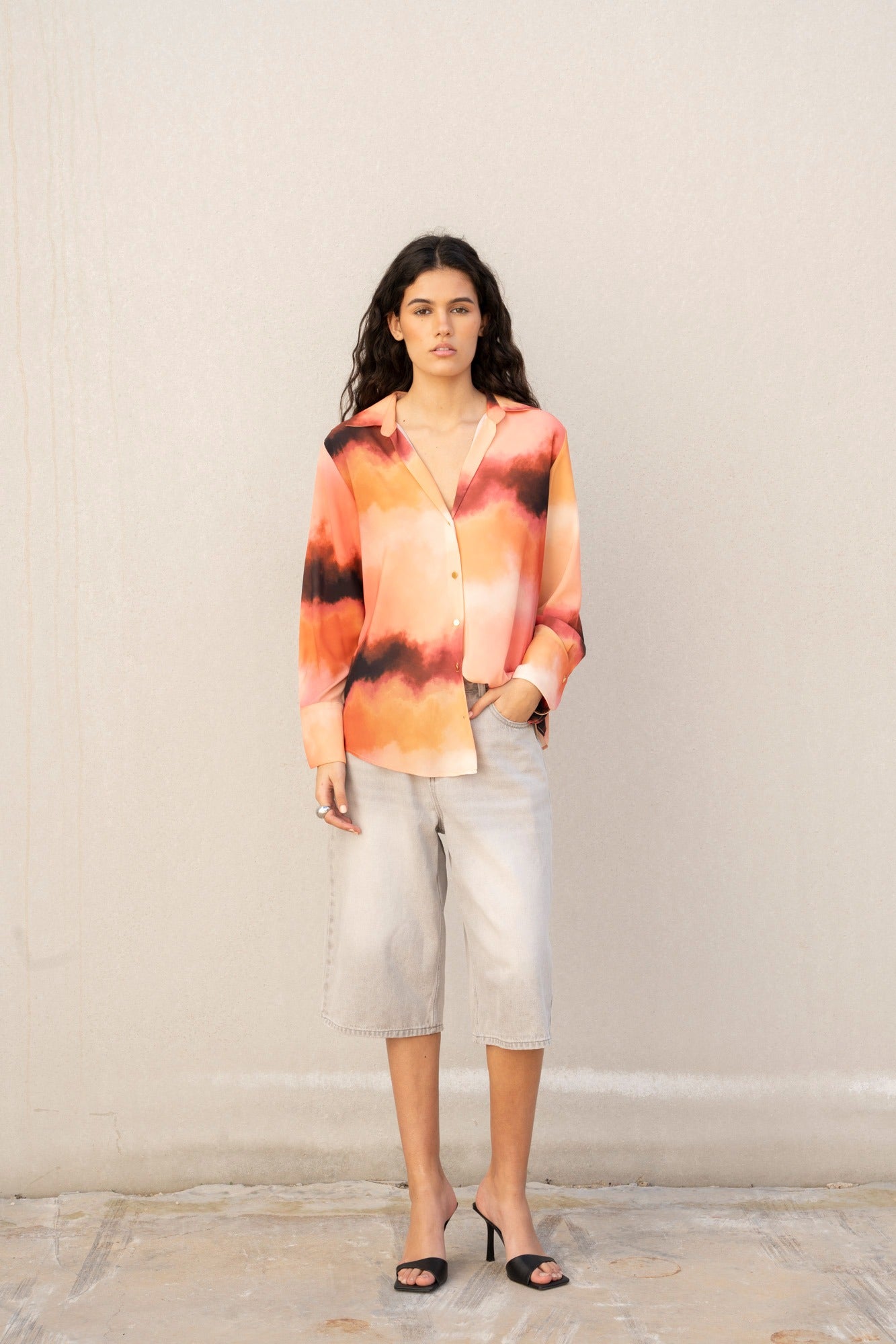 Orange Hues Abstract Print Shirt – Lightweight & Statement Style