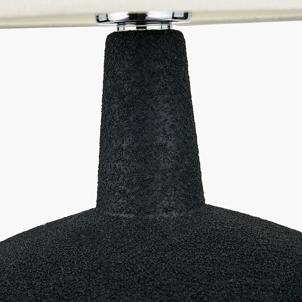 Black and Wood Effect Textured Ceramic Table Lamp