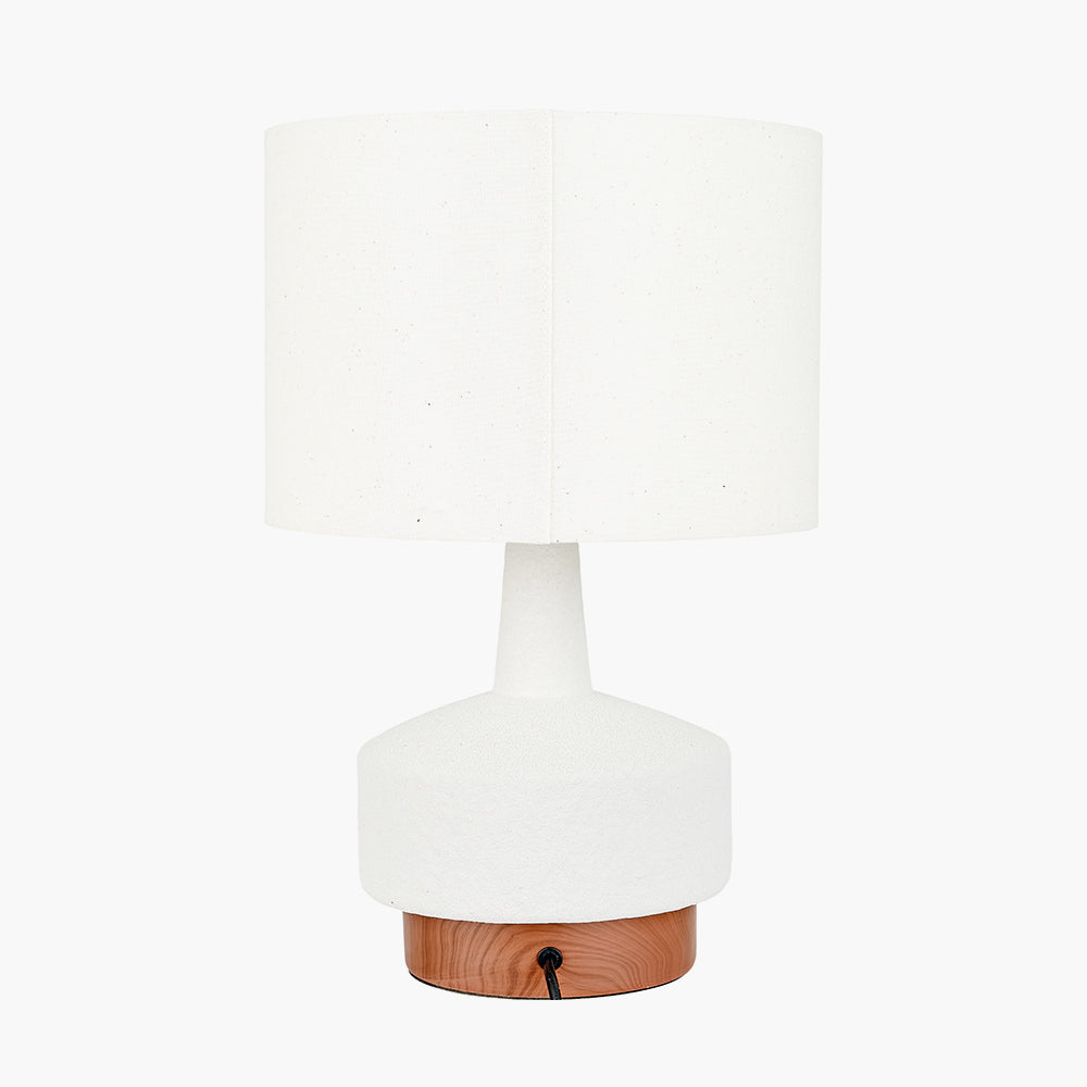 White and Wood Effect Textured Ceramic Table Lamp