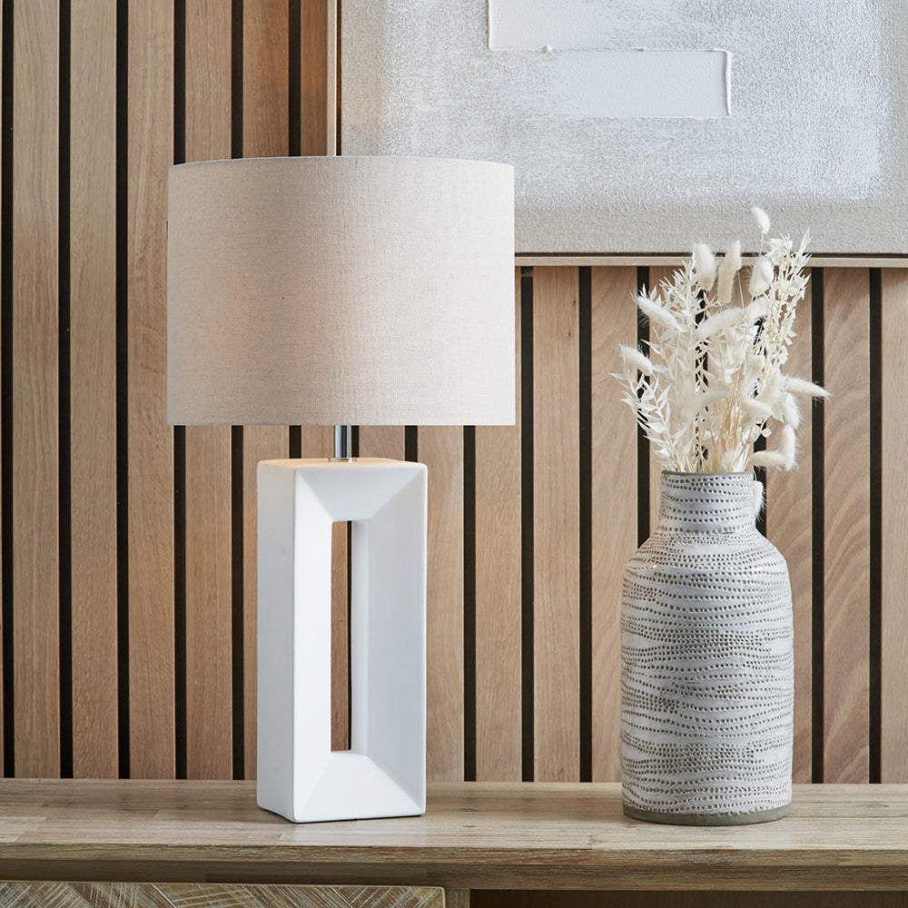 Block White Ceramic Tall Table Lamp by Pacific
