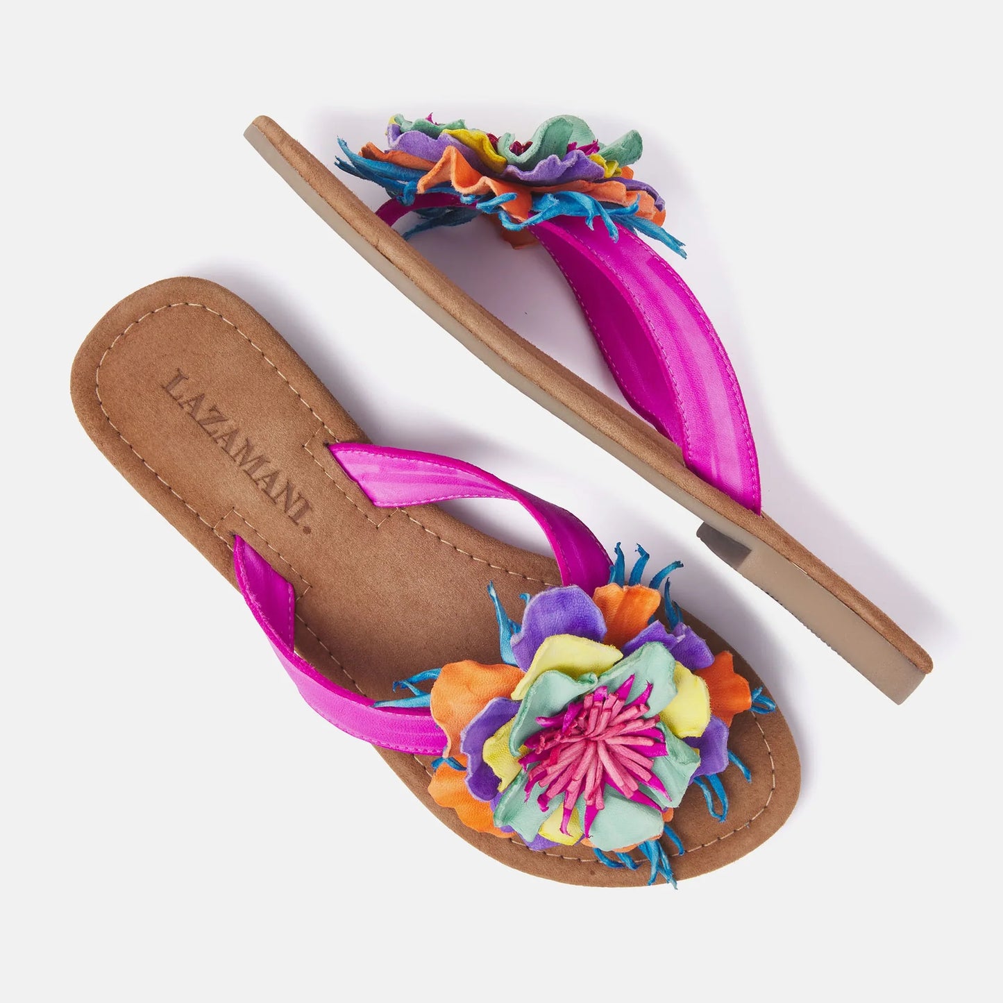 Lazamani Vibrant Leather Flower Sandals – Hand-Painted Summer Mules