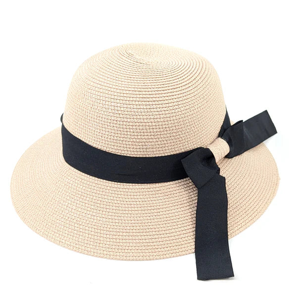 Foldable Cloche Hat with Bow – Light Pink | Packable Summer Elegance