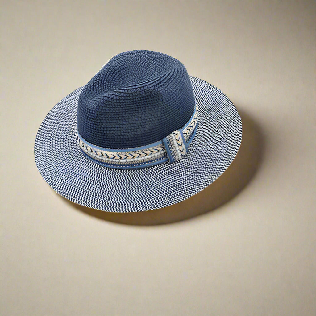 Jewelled‑Band Foldable Panama Hat – Navy Blue (57 cm) | Packable, Eco‑Friendly Sun Hat