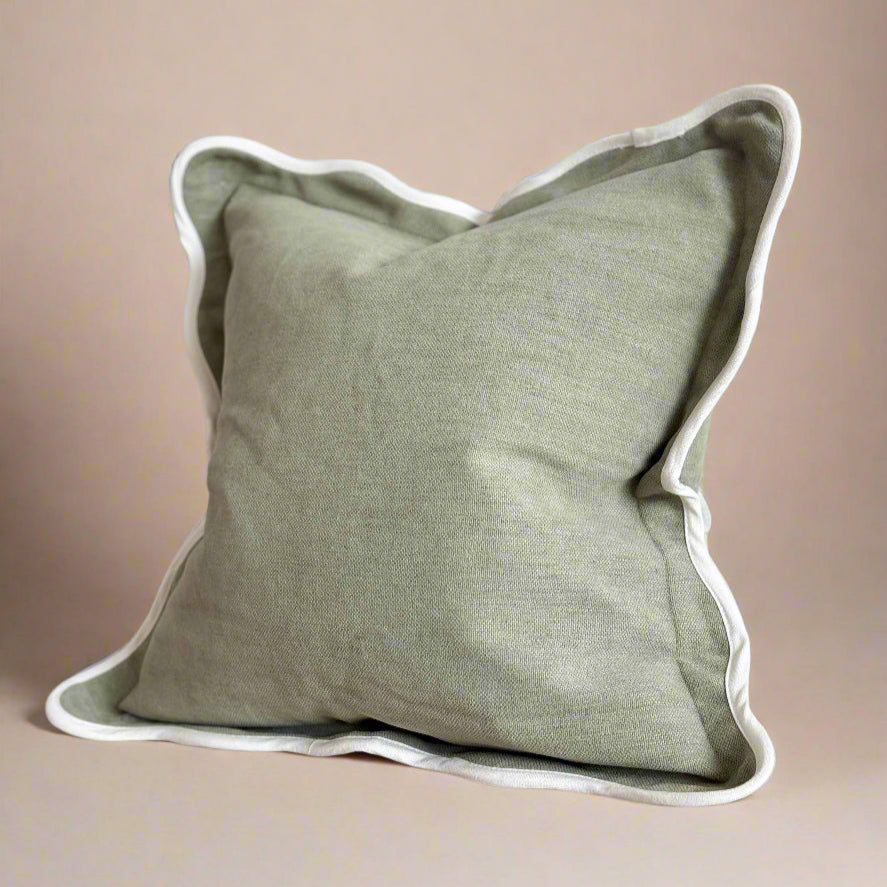 Sage Green Cushion with Feather Fill – Linen Blend 45x45cm