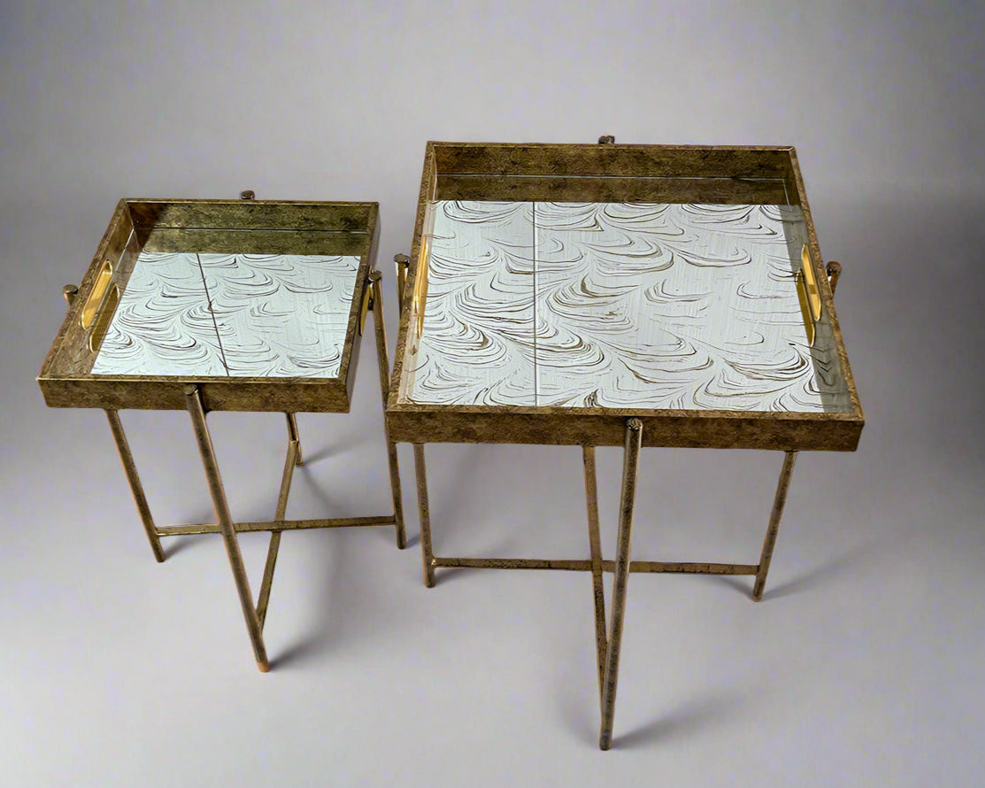 Occasional Foldable Square Gold Mirror Tray Table
