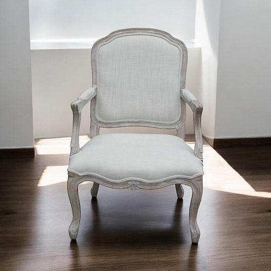 95cm Cream Linen Louis Chair – French Style Upholstered Dining & Accent Chair