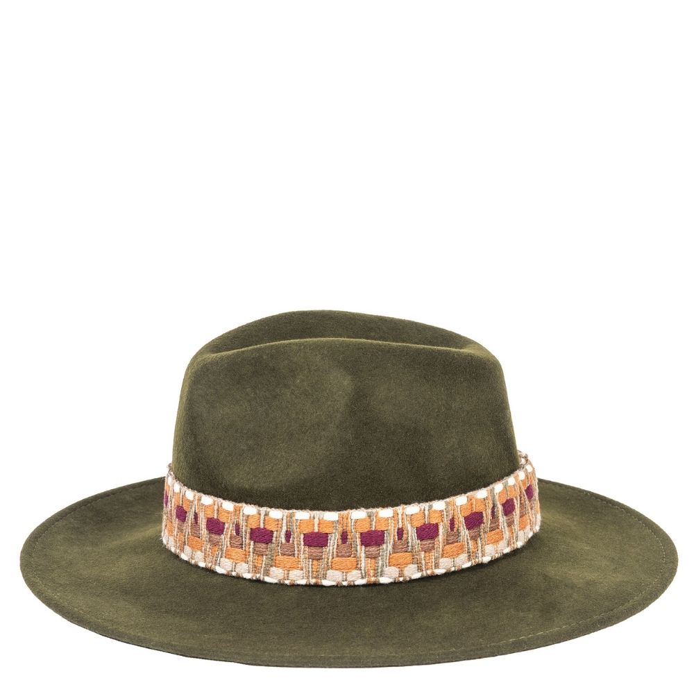 Wide-Brim Wool Felt Hat – Ethnic Braid – Loden | Unisex Luxury Hat