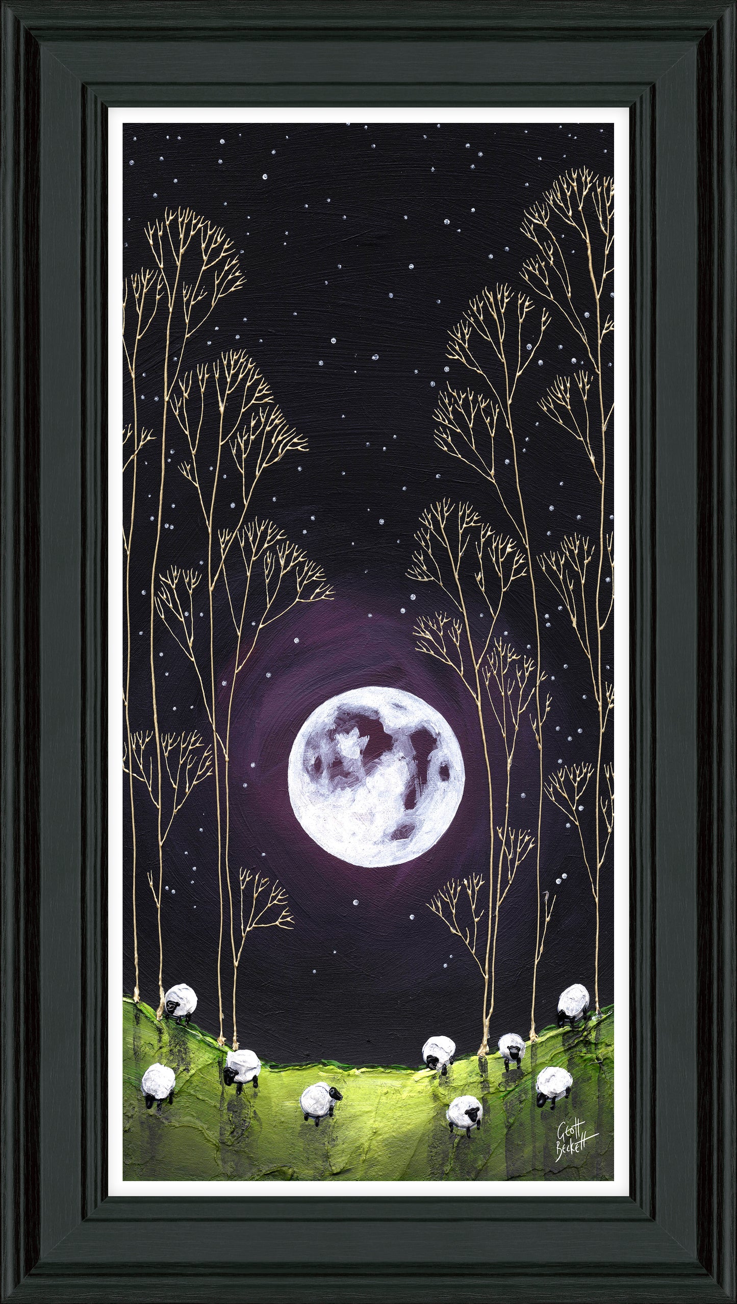 Bright Night – Quirky Framed Acrylic Landscape by Geoff Beckett