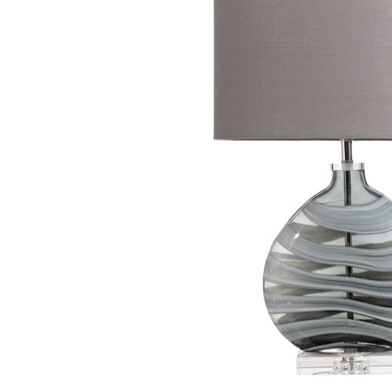 Art Glass Black Table Lamp with Grey Oval Shade