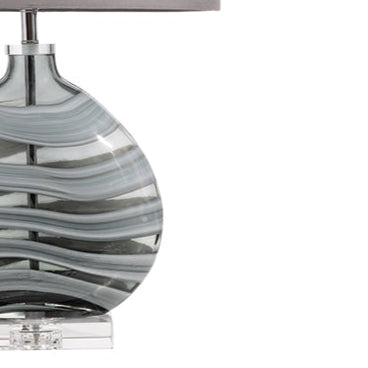 Art Glass Black Table Lamp with Grey Oval Shade
