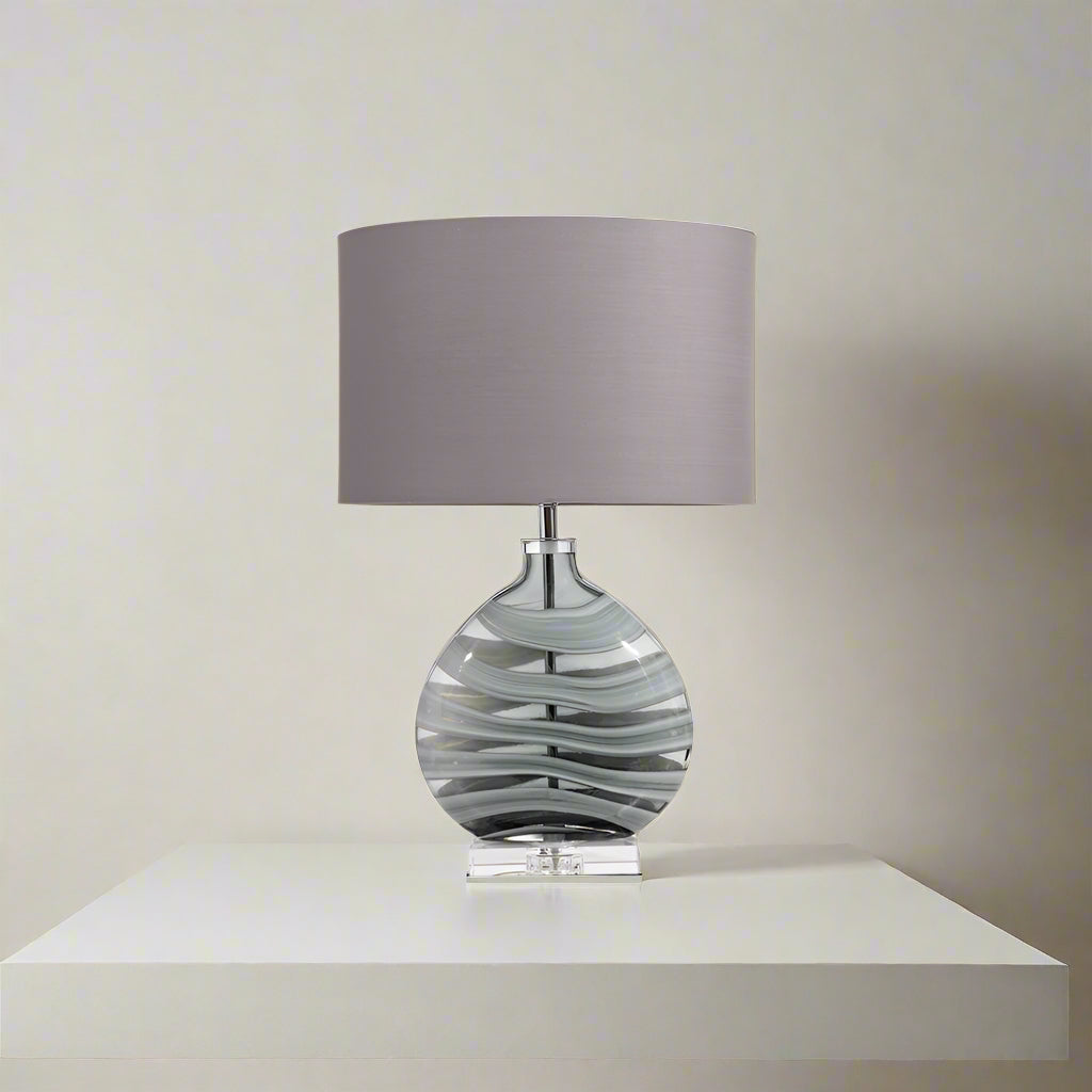 Art Glass Black Table Lamp with Grey Oval Shade