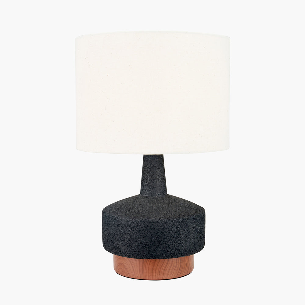 Black and Wood Effect Textured Ceramic Table Lamp