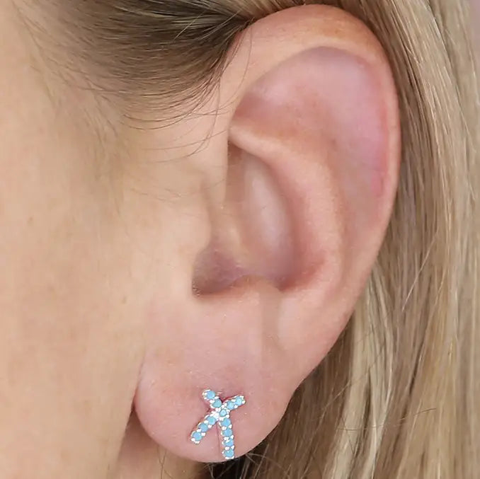 Bow Style Stud Earrings with Synthetic Turquoise Beads | Elegant & Timeless