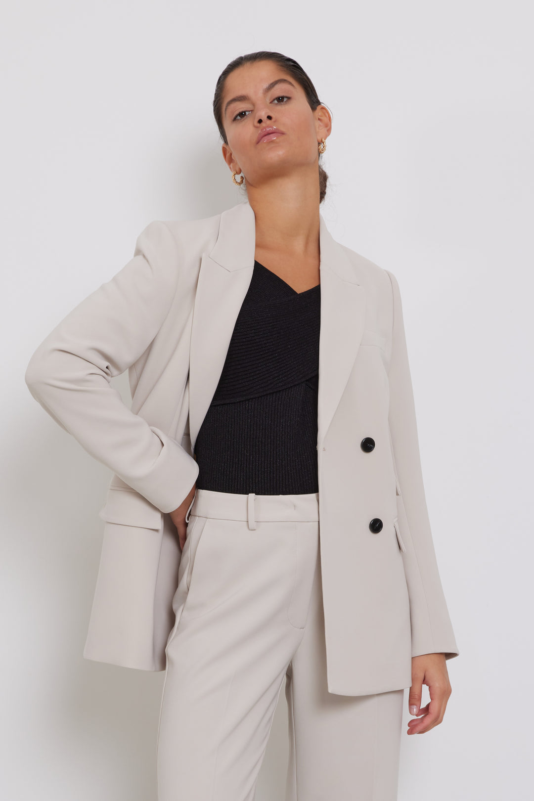 Linda Double Breasted Blazer - Silver Cloud