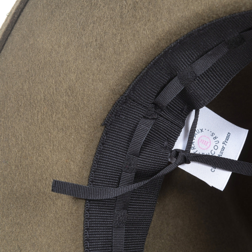 Wool Wide Brim Olive Hat with Large Suede Leather Band – Stylish & Durable