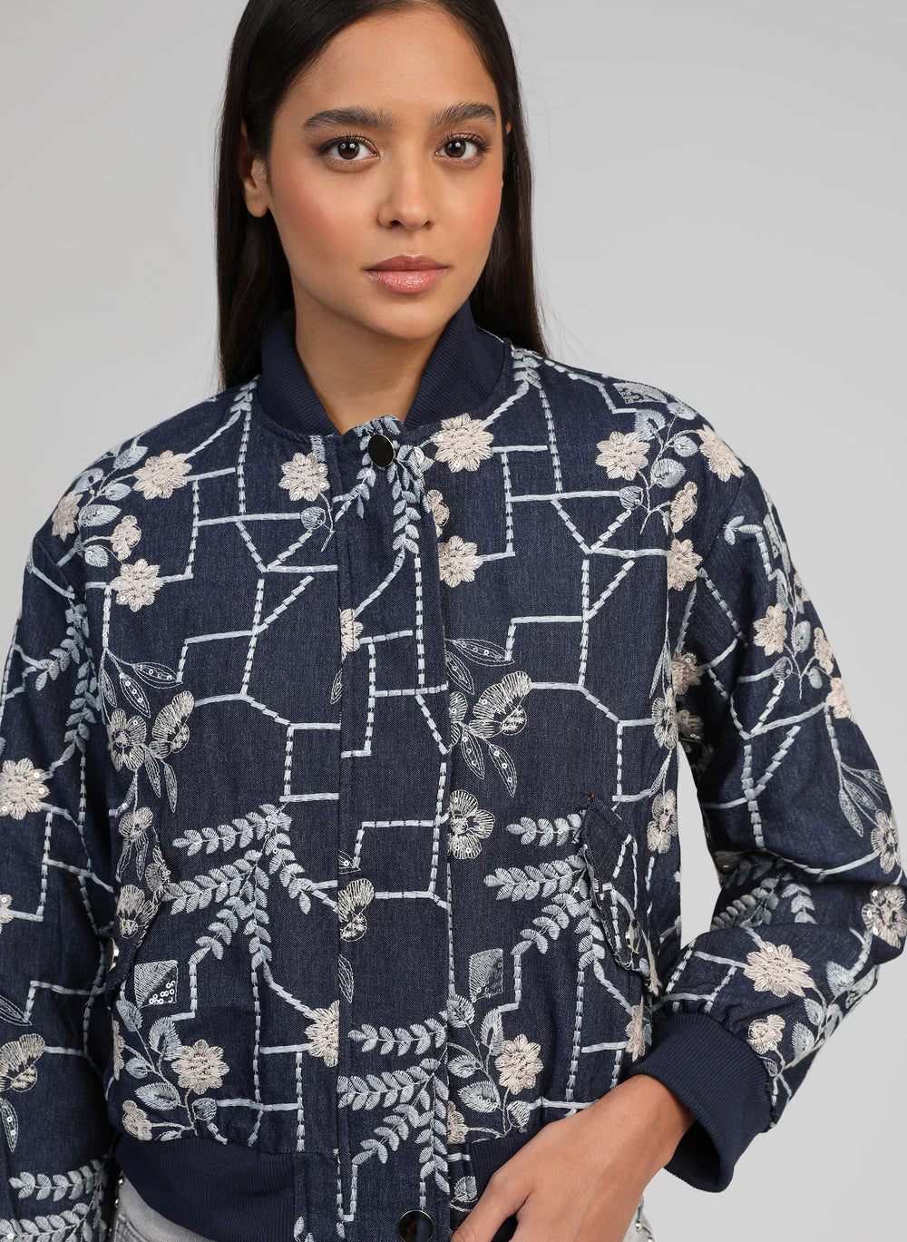 Indigo Jacquard Knit Oversized Jacket by An'ge