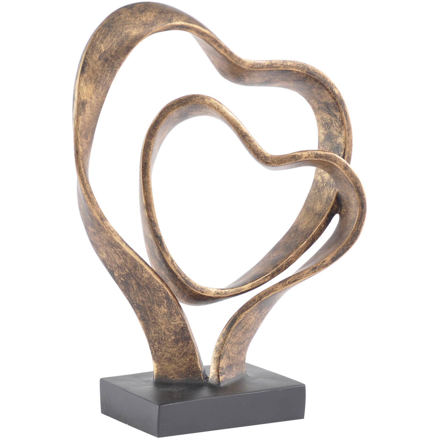 Double Heart Sculpture – Antique Gold & Black | Romantic Anniversary & Wedding Gift