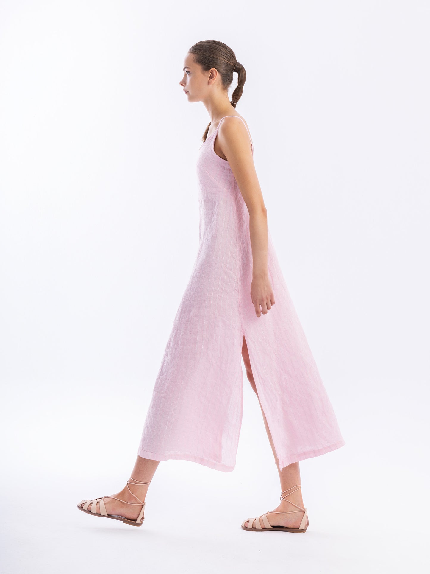 Maxi Striped Linen Dress with Straps & Slits — Haris Cotton