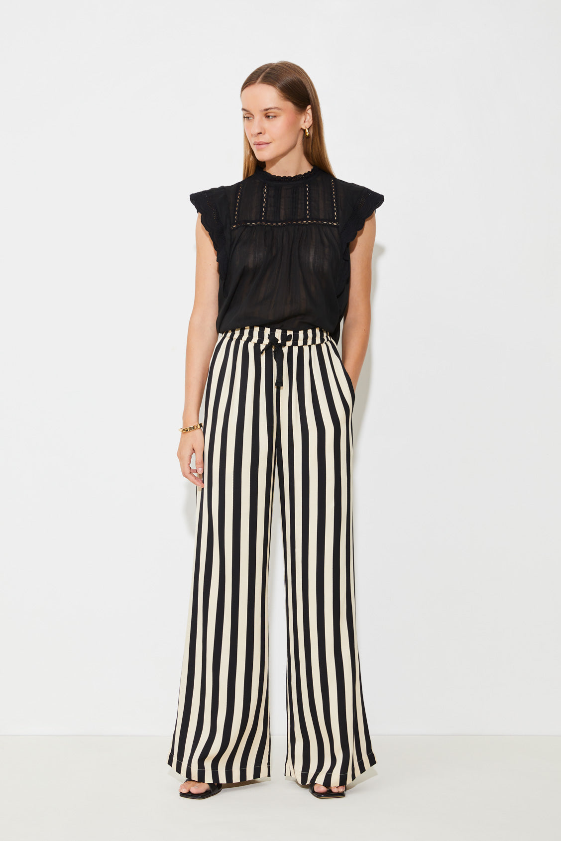 Flowing Wide-Leg Striped Pants