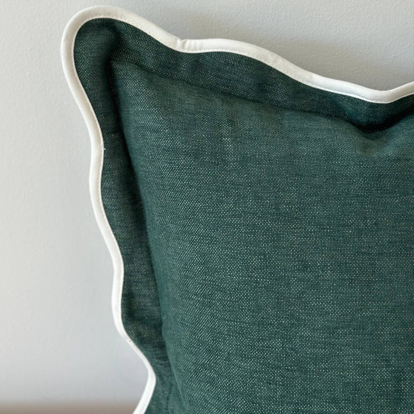 Forest Green Scallop Edged Cushion with Feather Pad – 45 x 45cm