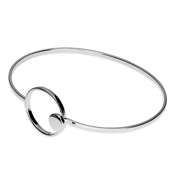 Silver Bangle-Circle with disc solid hook-in