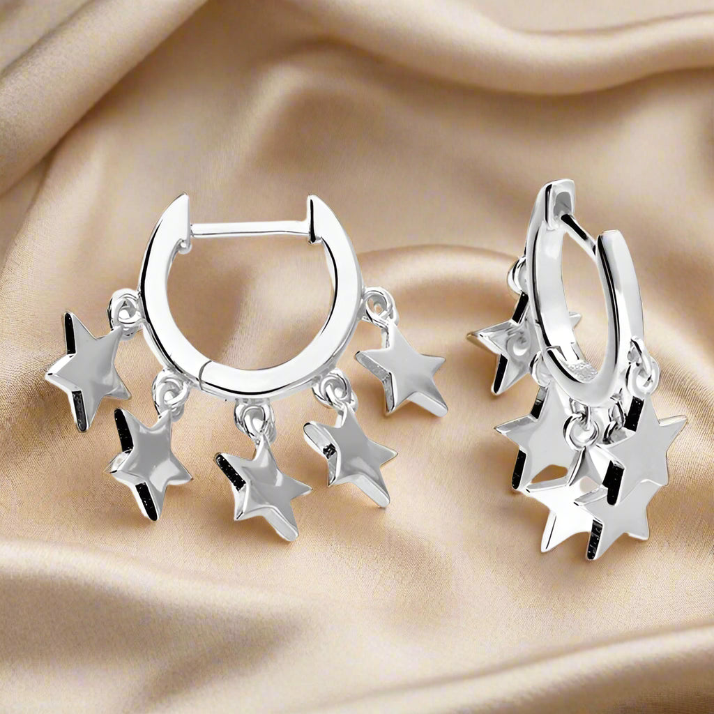 Sterling Silver Multi Star Huggie Hoop Earrings