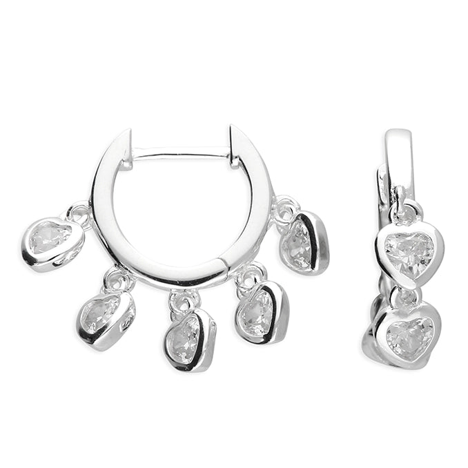 Multi-Heart Cubic Zirconia Huggie Hoop Earrings – Sterling Silver