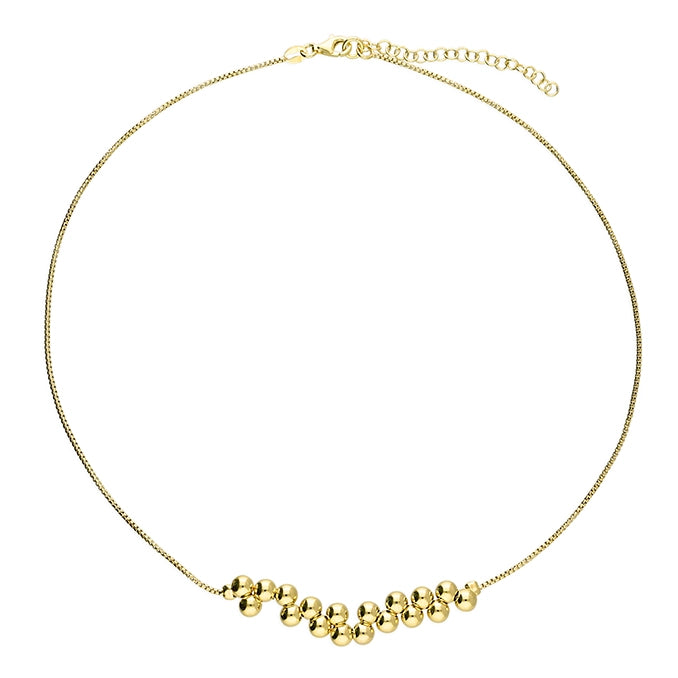 Yellow Gold Pleated Double Bead Centred Necklace