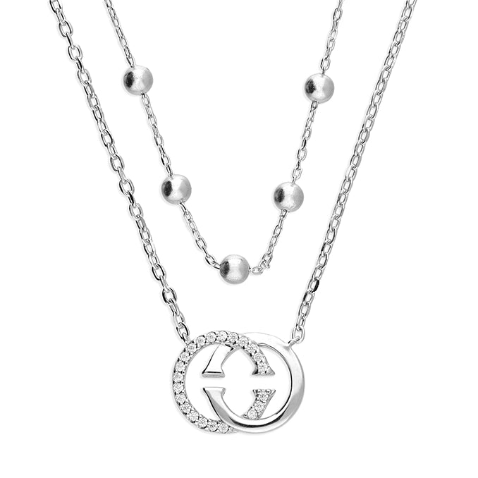 Sterling Silver Necklace with Rhodium Bead and Diamond-Cut Chains