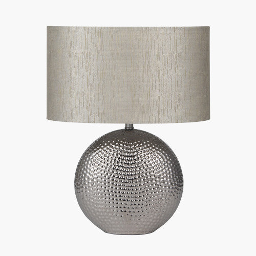 Hammered Silver Ceramic Table Lamp with Oval Shade