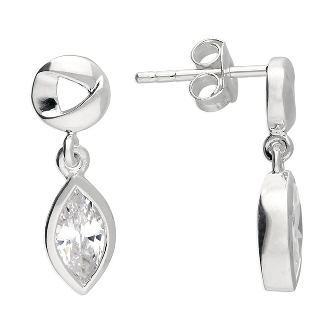 Silver Cubic Zirconia Small Open Leaf Drop Earrings – 940 Silver