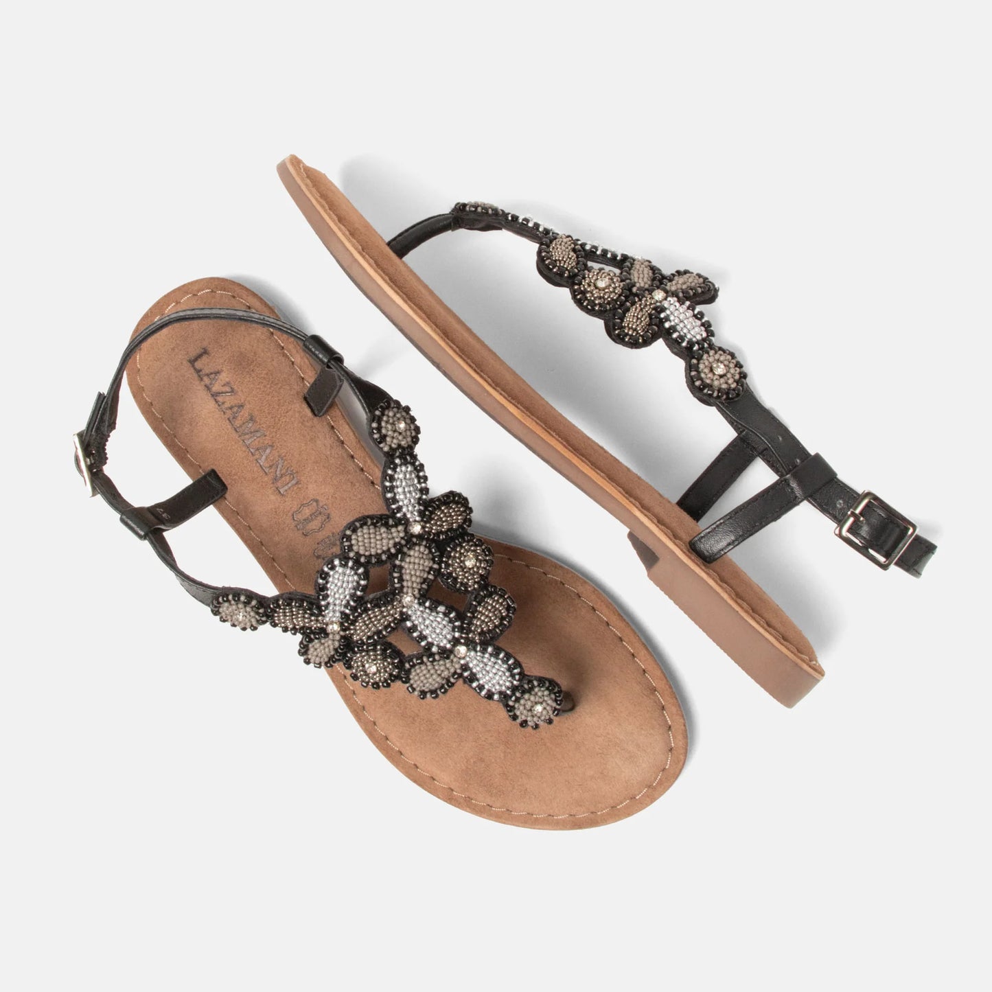 Maritza Beaded Leather Toe Sandals – Adjustable Slingback Summer Sandals