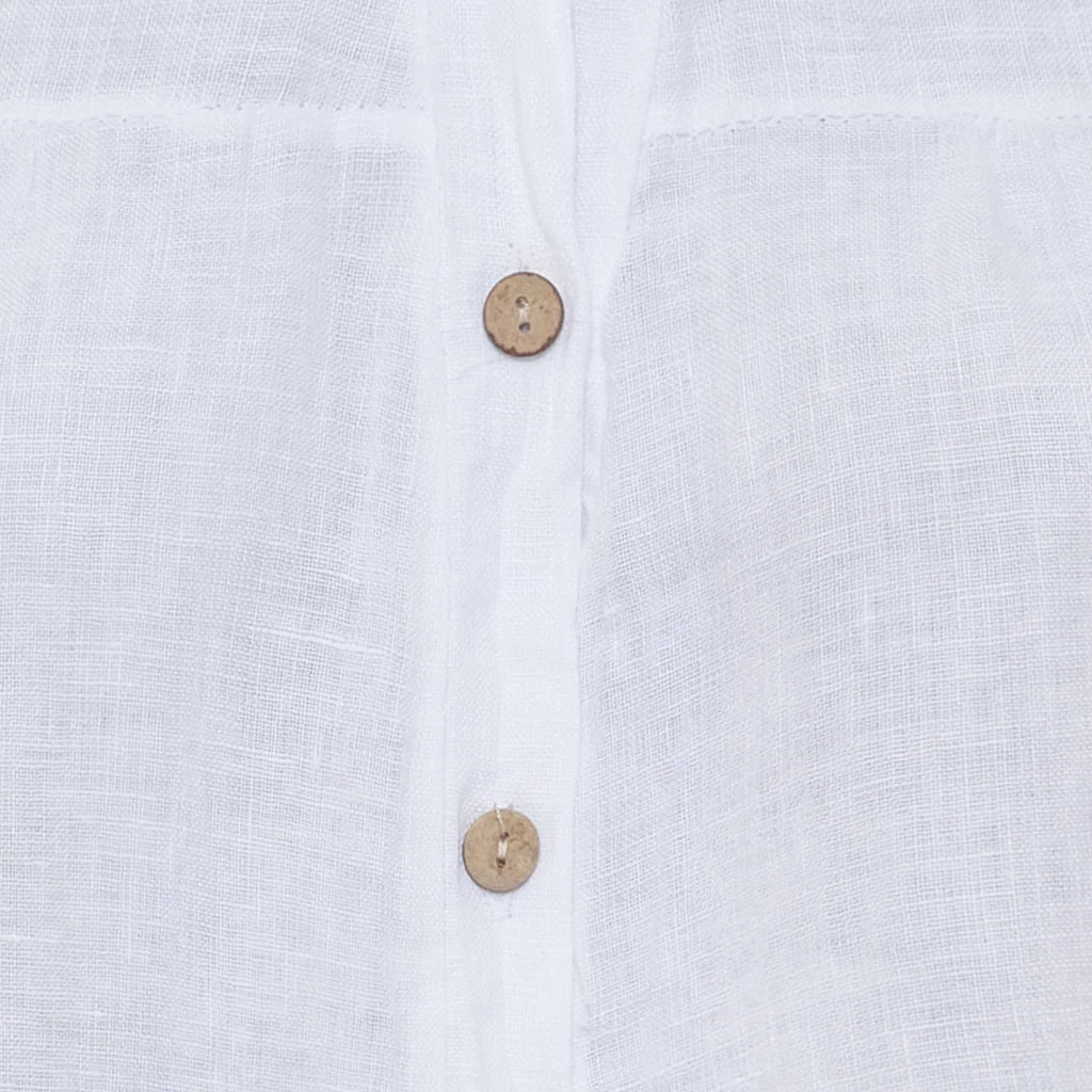 Linen Button-Neck Dress – White | Women's Luxury Linen Dress