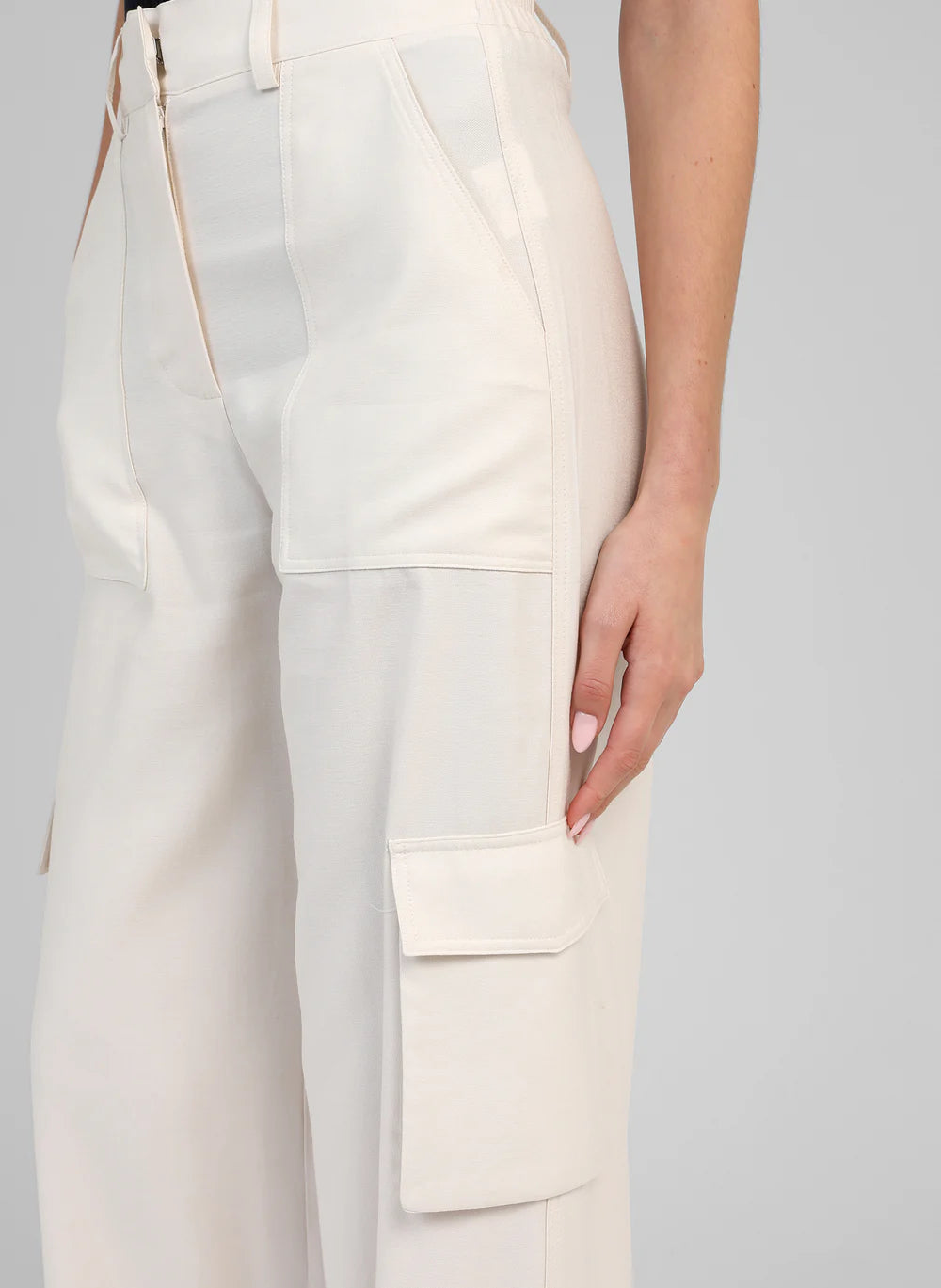 Ecru Cargo Trousers with Flap Pockets by An'ge
