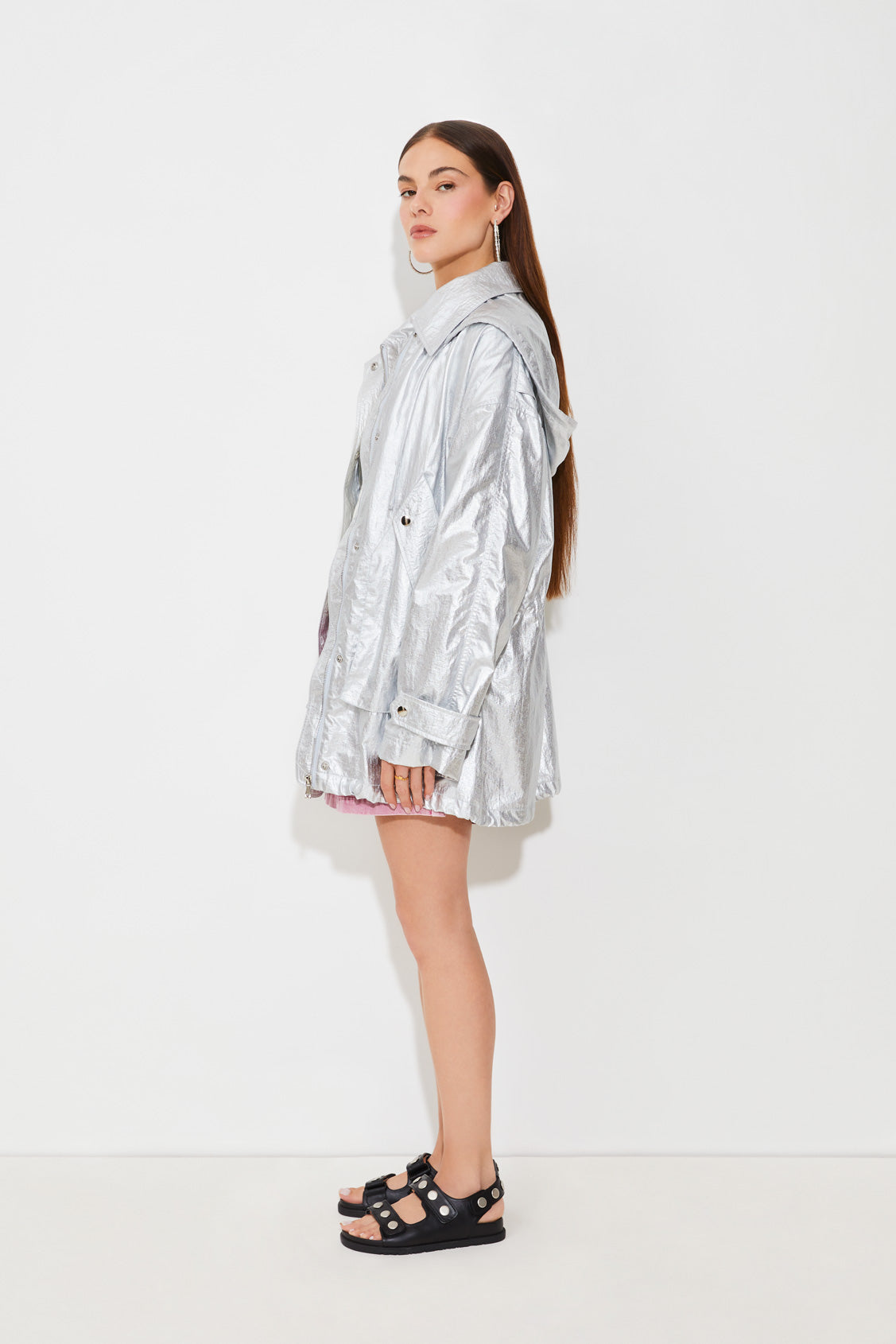 Silver Metallic Parka Coat