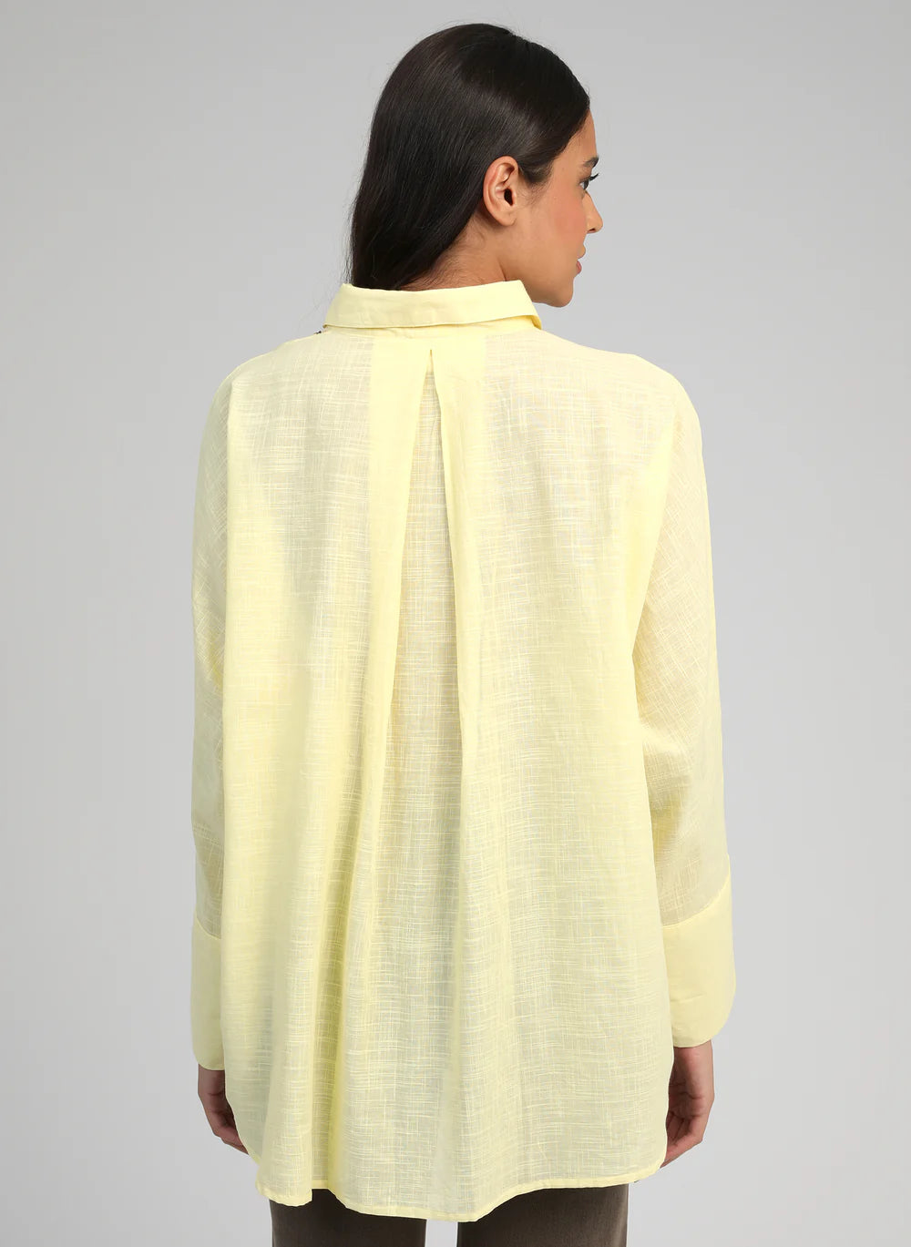 Yellow Cotton Sequin Embroidered Shirt by An'ge
