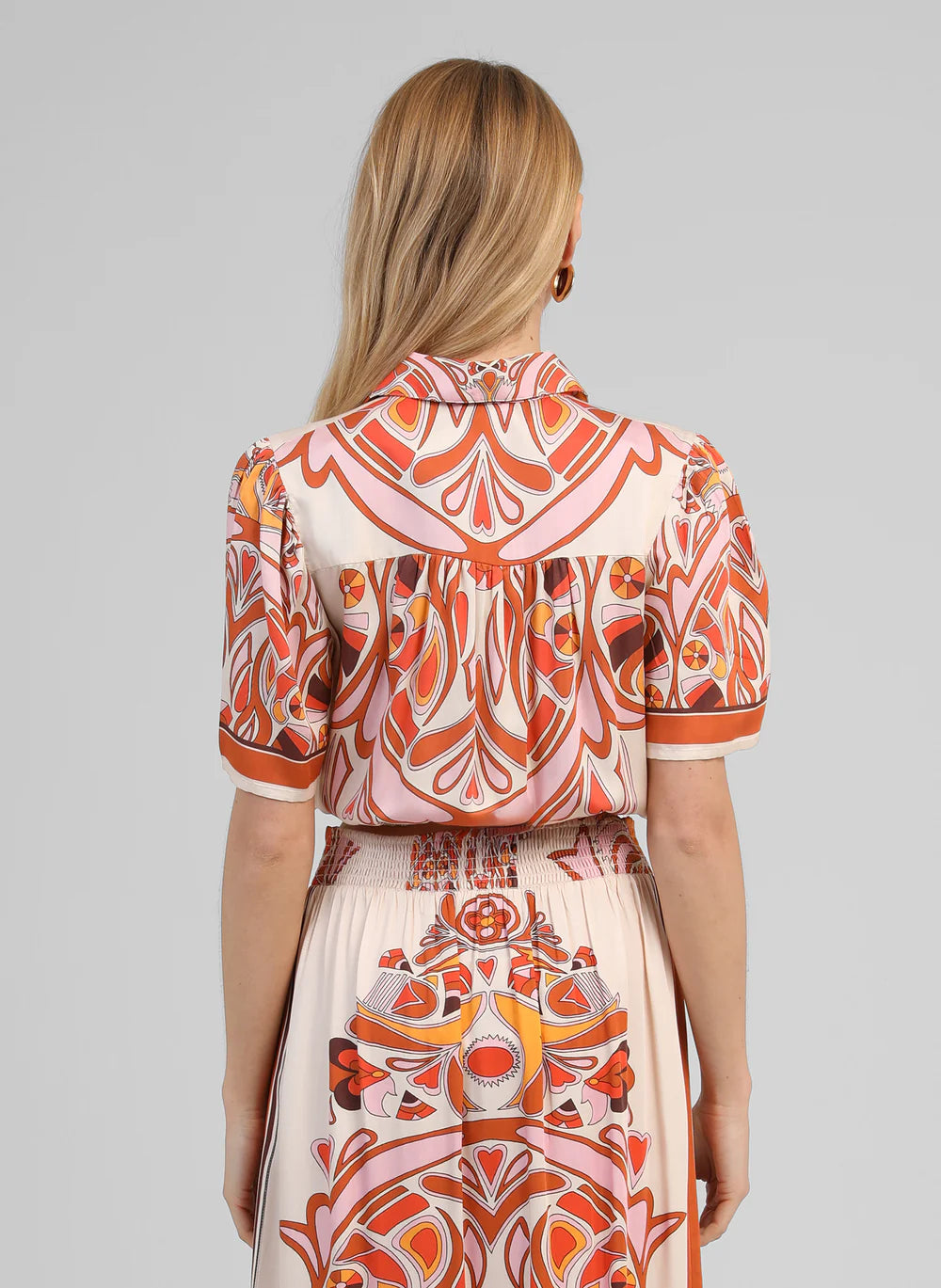Suzalia Satin Print Shirt in Caramel — An'ge