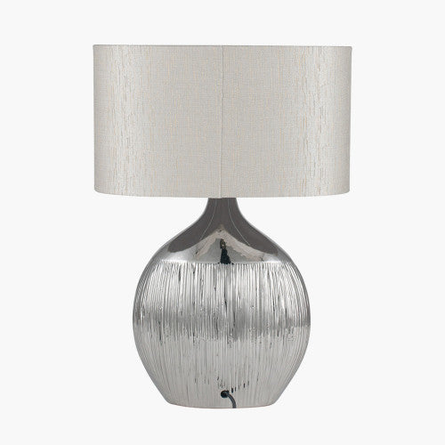 Silver Ceramic Table Lamp with Grey Oval Shade