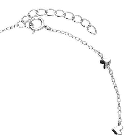 Sterling Silver Rhodium-Plated Heart Bracelet – 19cm Fine Chain