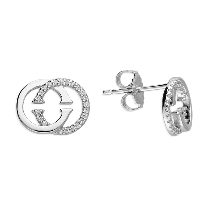 Sterling Silver Rhodium Plated Cubic Zirconia Couture Studs