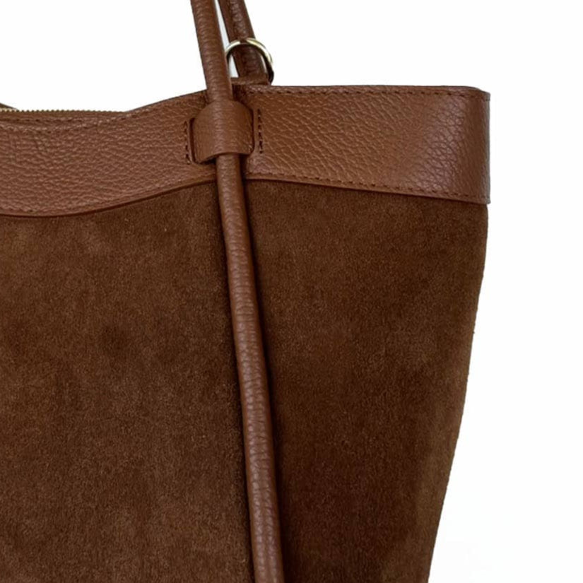 Suede Bag with Leather Inserts & Aesthetic Lines