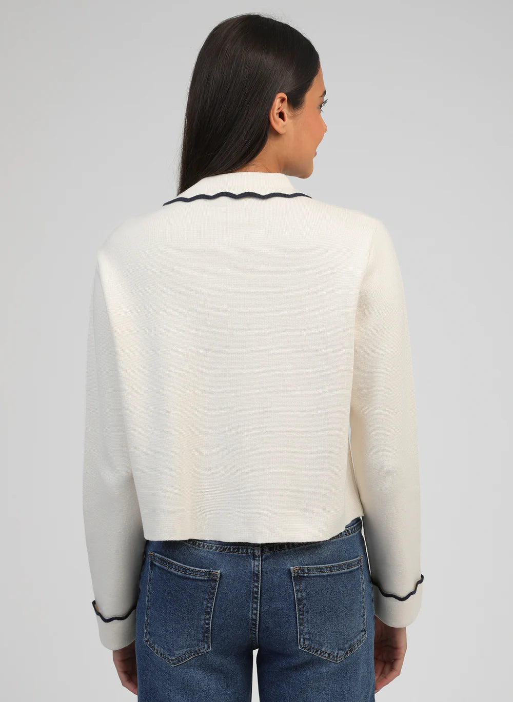 Cream Knit Polo Collar Cardigan by An'ge