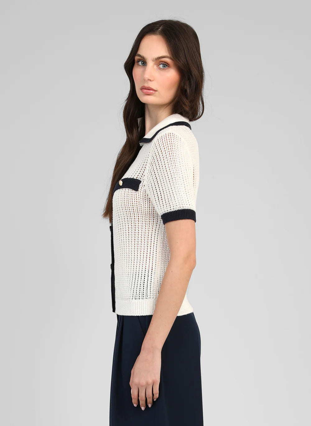Short Sleeve Polo Neck Cardigan — An'ge