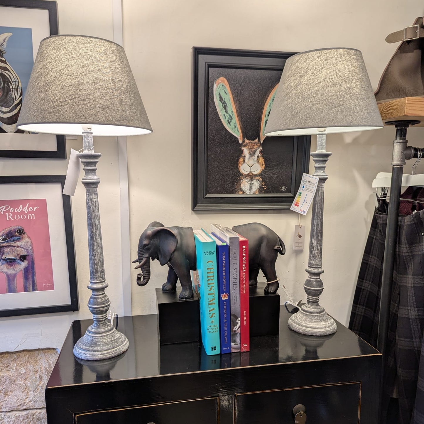 Grey Wood Lamp and Cotton Shade