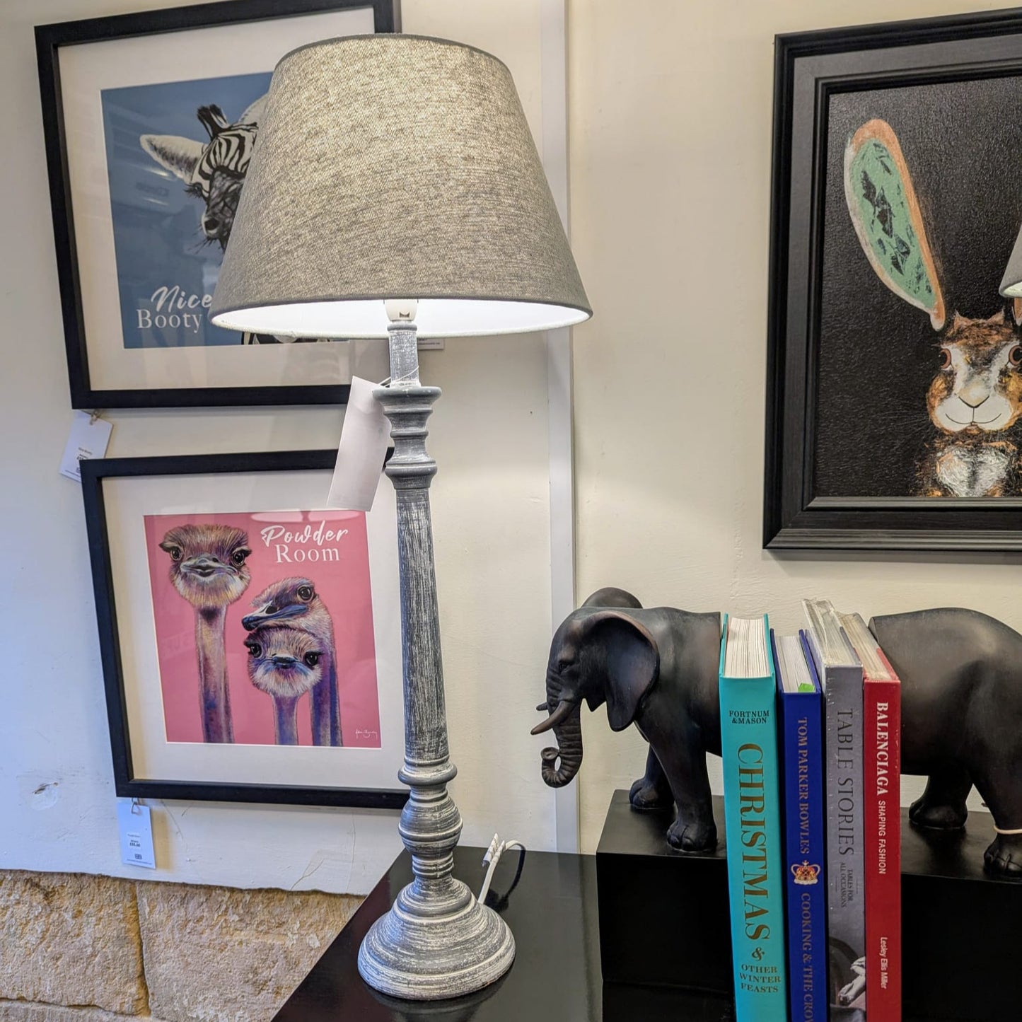 Grey Wood Lamp and Cotton Shade