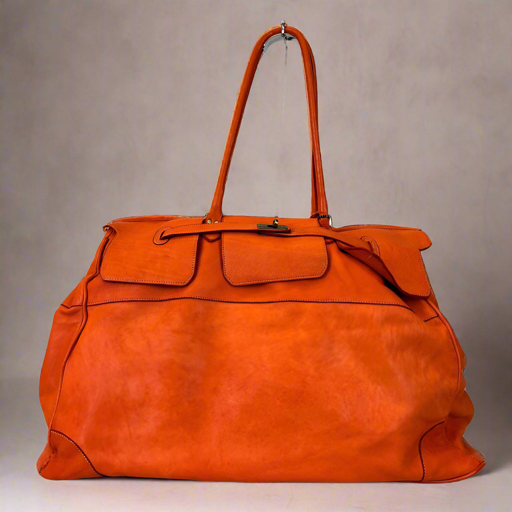 Soft Leather Large Holdall | Orange