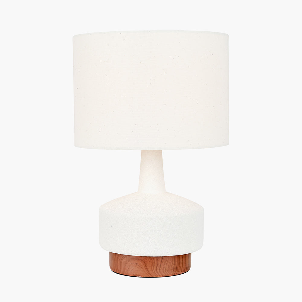 White and Wood Effect Textured Ceramic Table Lamp