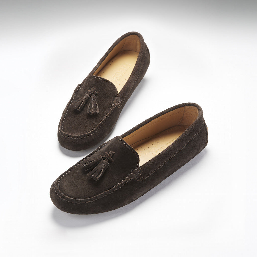 Women’s Brown Tasselled Loafer Driving Shoes – Suede Moccasins