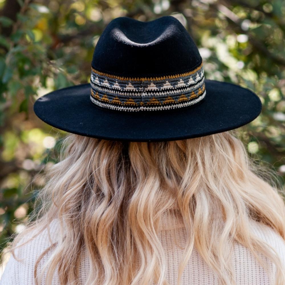 Wool Fedora Black Wide Brim Woven Braid Band Hat – Designed in France, Made in Italy